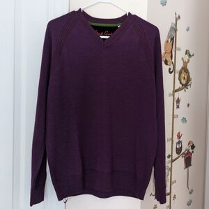 Robert Graham burgundy red v neck wool sweater Medium @P
